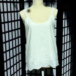 Layered underneath the tank. Flowers on the bottom and cute shoulder straps.